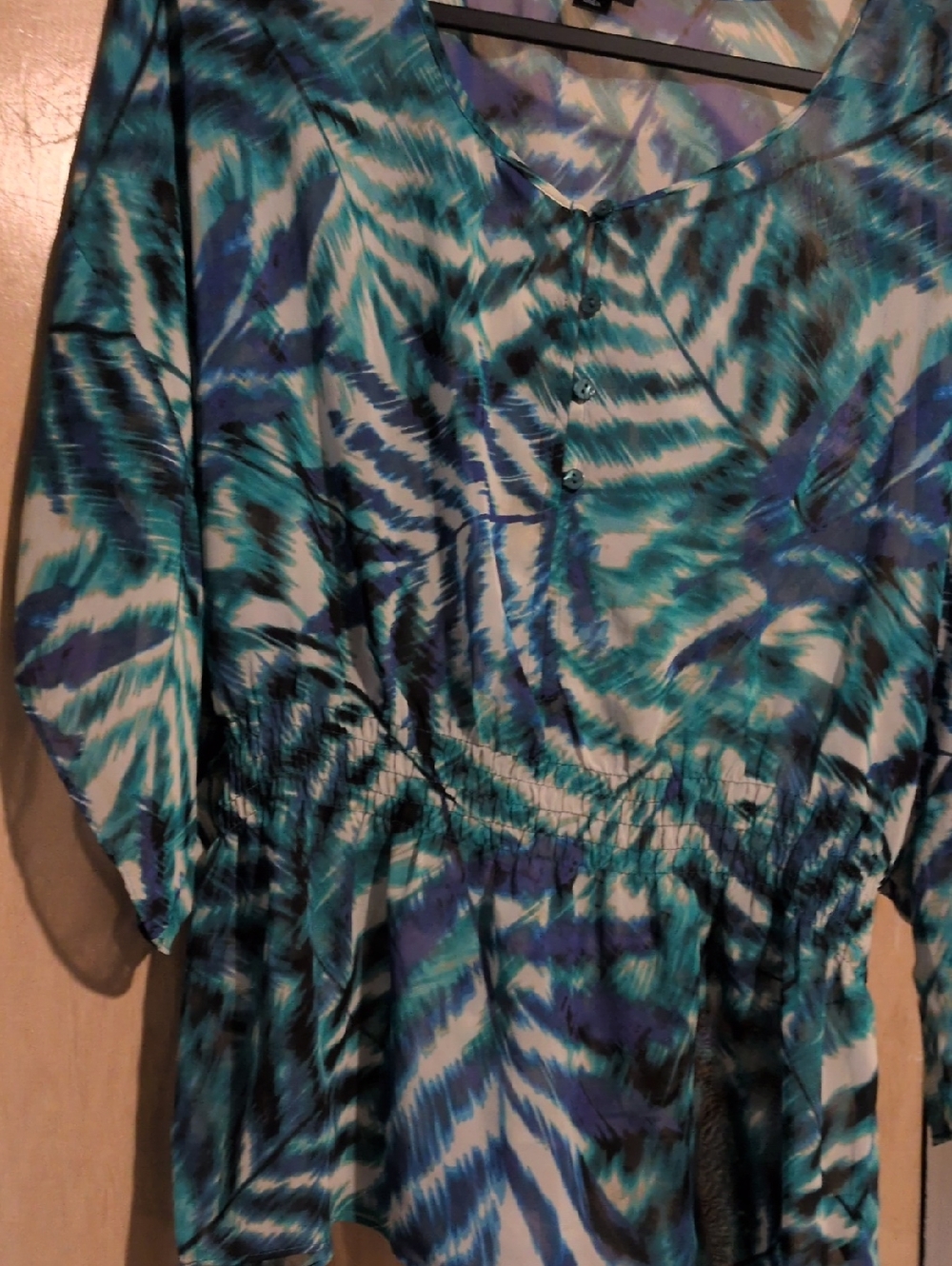 East 5th Blue Teal Multicolor Abstract Blouse